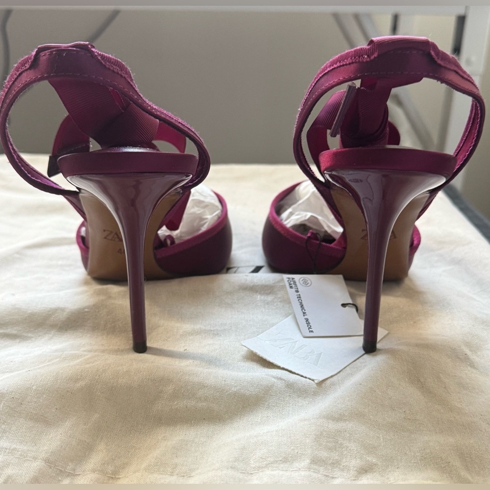 ZARA Women's Magenta Pointed Toe Ankle Tie Pumps - Picture 3 of 8